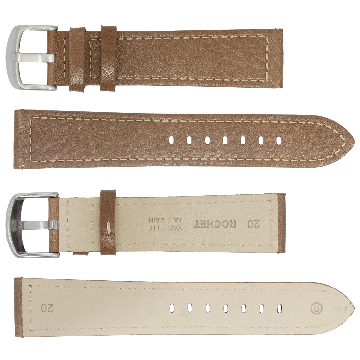 ROCHET ZRC No. 544 Grained Cowhide Leather Straps with Rawsilk Stitching (12mm~22mm) - Image 4