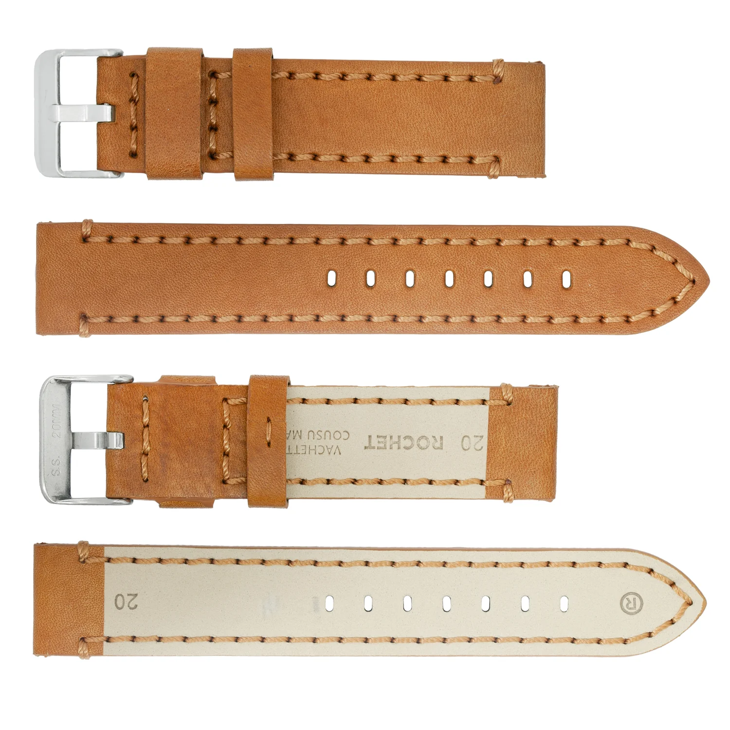 ROCHET ZRC No. 743 Ingrassata Cowhide Leather Straps with Heavy Stitching (20mm~24mm) - Image 4